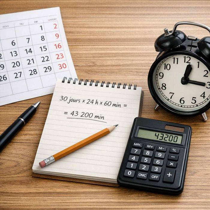 Comment calculer le nombre exact de minutes dans un mois ?